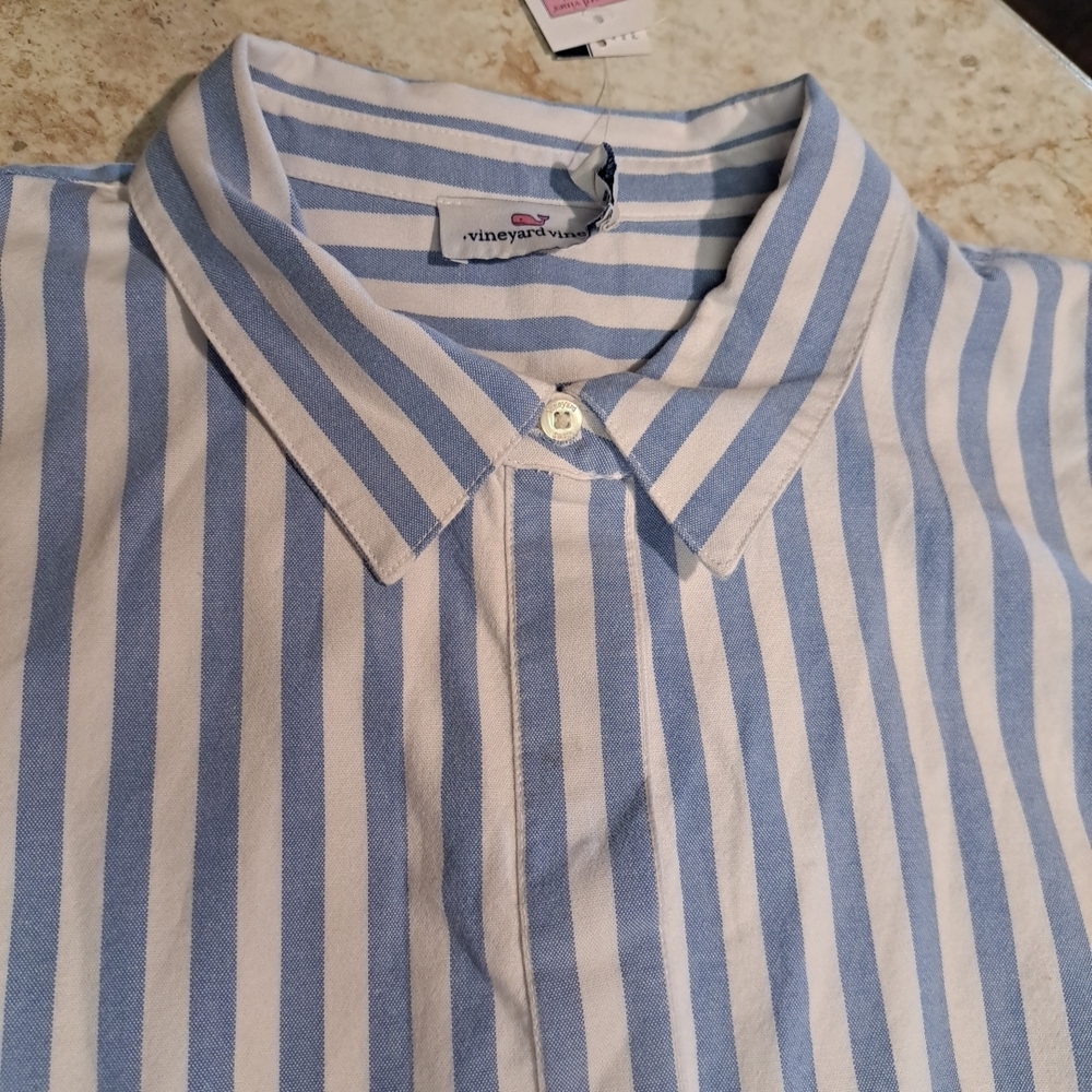 Vineyard Vines Sleeveless Popover Dress Collared Bayside Blue Stripe Sz M NWT - Picture 3 of 10